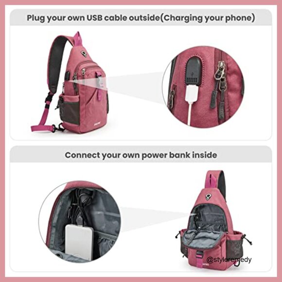 Canvas Sling Bag with USB Charging Port & RFID Blocking, Hiking Daypack main image 4